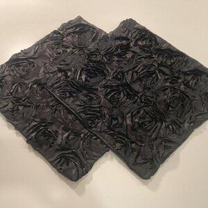 Set of 2 Black Throw Cushion Covers with 3D Applique Flowers